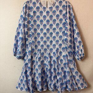 j. Marie dress sz SMALL blue white floral long sleeve flouncy ditsy cottagecore